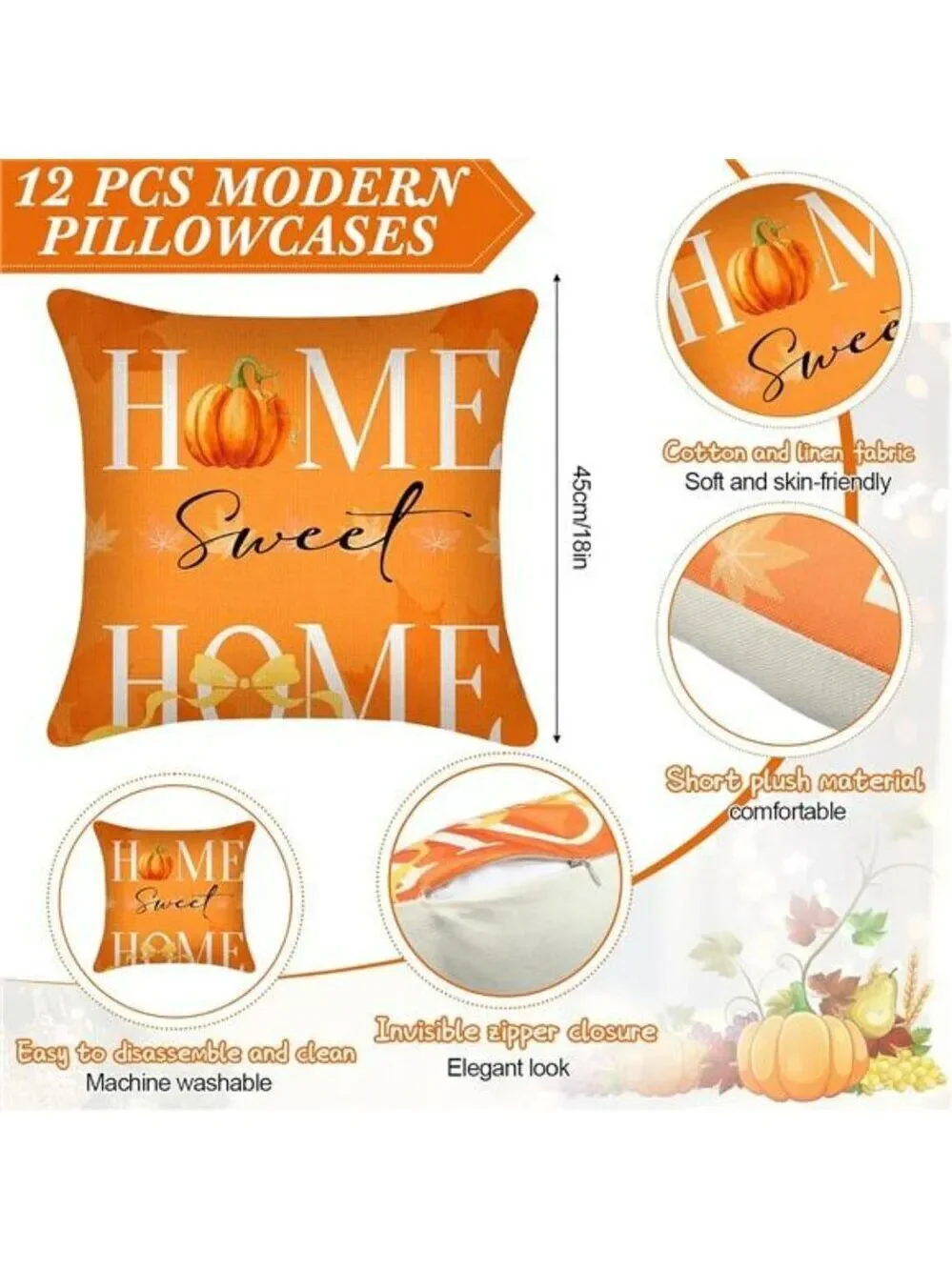 Fall Pumpkin Pillow Covers Set of 12 Thanksgiving Autumn Throw Pillow Cases 18x1